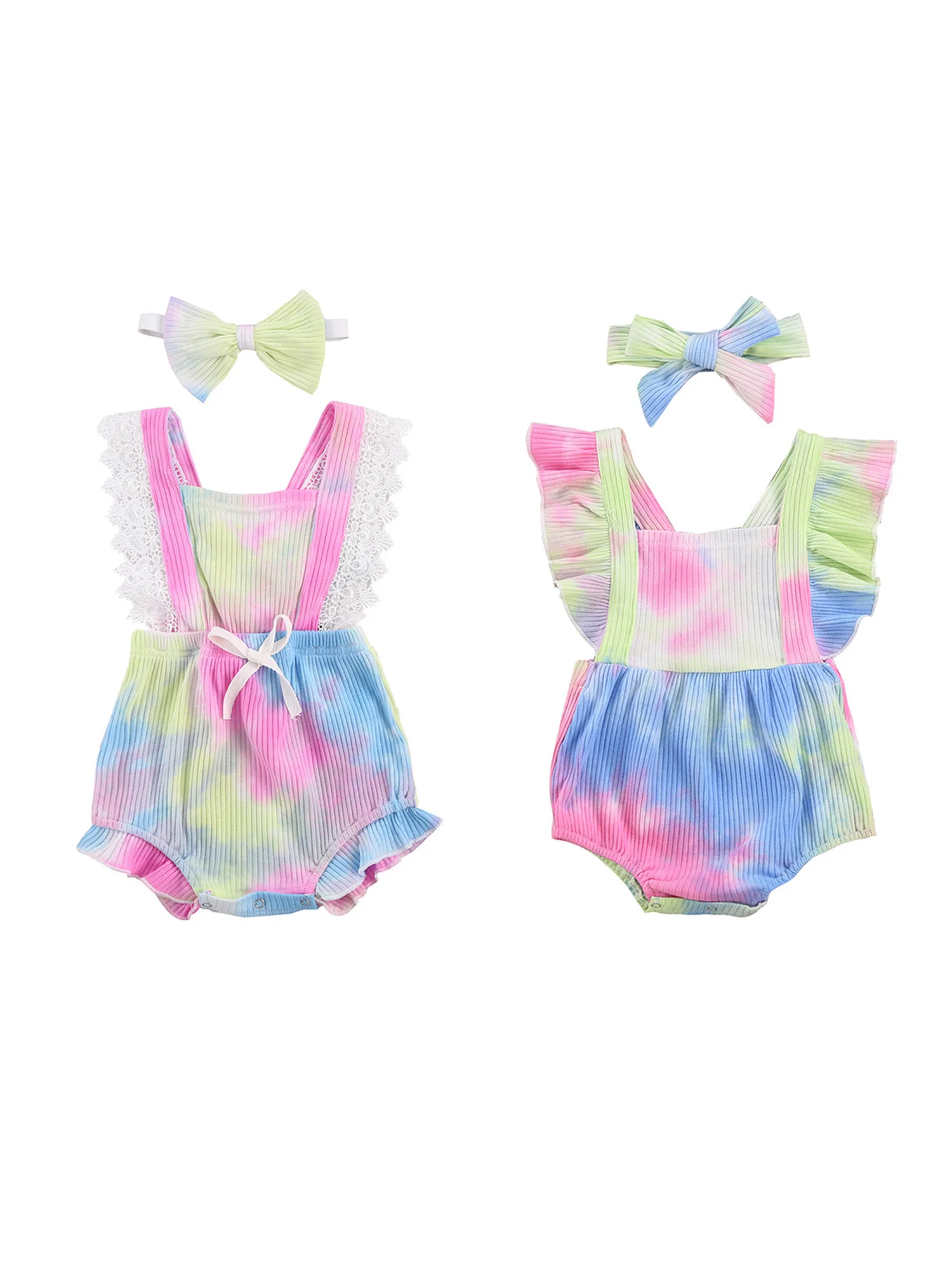 

Newborn Kid baby Girl Clothes Tie Dye Print Lace Bodysuit Sleeveless Cute Sweet New born Cotton Outfit 0-24M