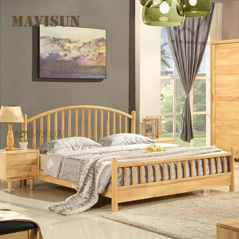 All Solid Wood Nordic Double Bed 1.8 Meters Single Bed 1.5 1.2 Meters Master Bedroom Suite Original Wood Color For Bedroom