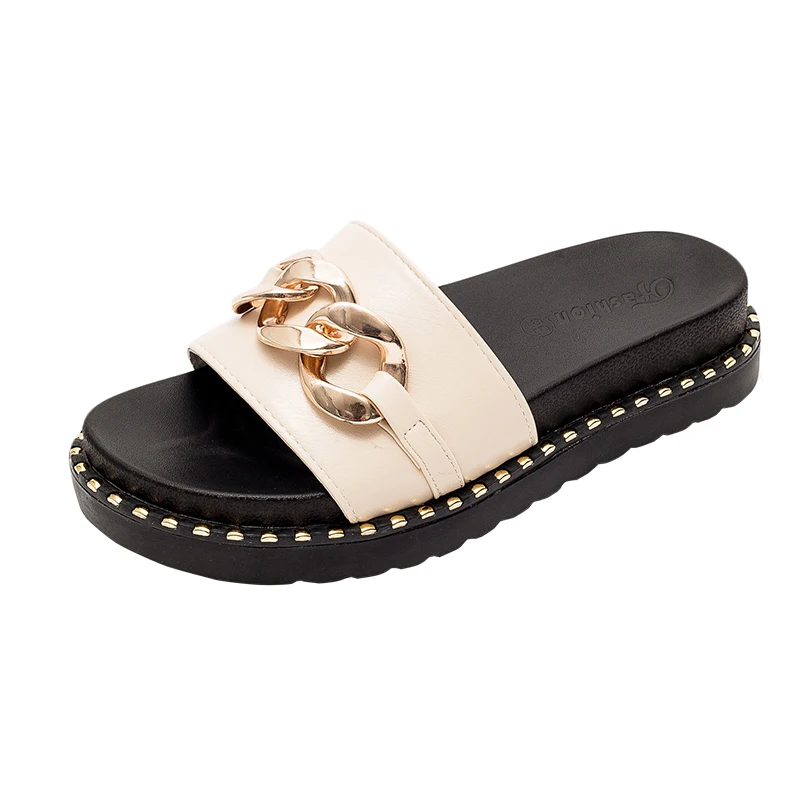 

Rivet Beach Shoes Womens Slippers Outdoor Slides Med Pantofle Platform Fashion Sabot Summer 2021 Flat Luxury Soft PU PVC Rubber