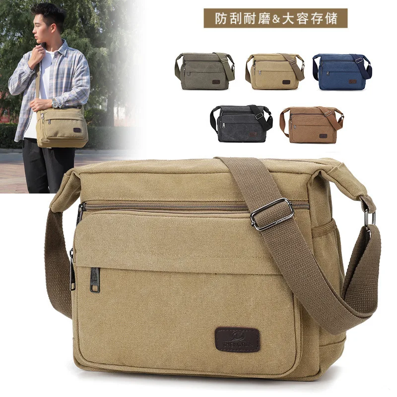 

New Multifunction Canvas Messenger Bag Men's Shoulder Casual Simple Retro Large Capacity Wear-Resistant Backpack Cross-Border