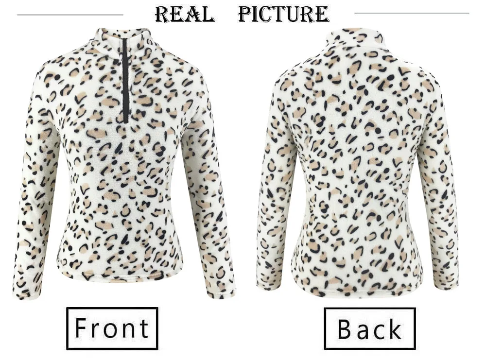 

Zipper Up Stand Collar Pullover Women Pullovers leopard Warm Plush Loose Cotton Soft Long Sleeve Female Coat Jacket