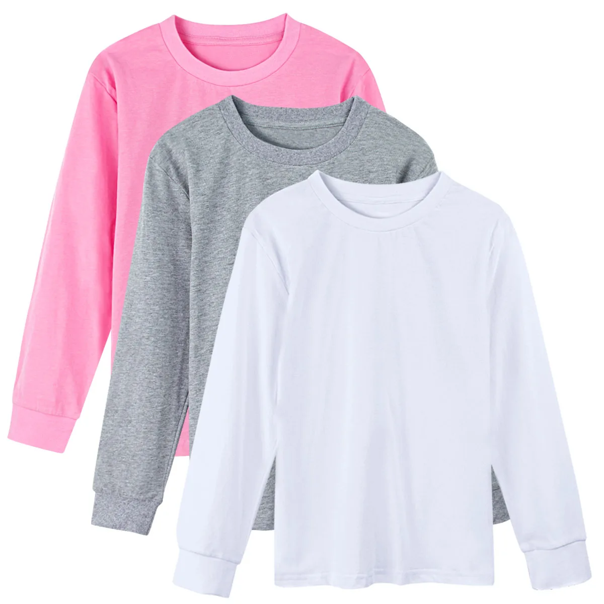 White Grey Pink Детские рубашки с длинными рукавами для мальчиков, простая футболка для девочек-подростков, зимние теплые Плотные хлопковые пустые майки, детская плотная футболка - Цвет: White Grey Pink