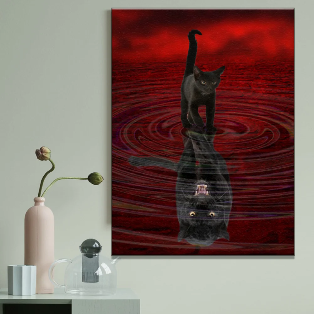 

Black Cat Reflex Panther 5D Diy Diamond Painting Jewelry Cross Stitch Animal Diamond Embroidery Mosaic European Home Decor