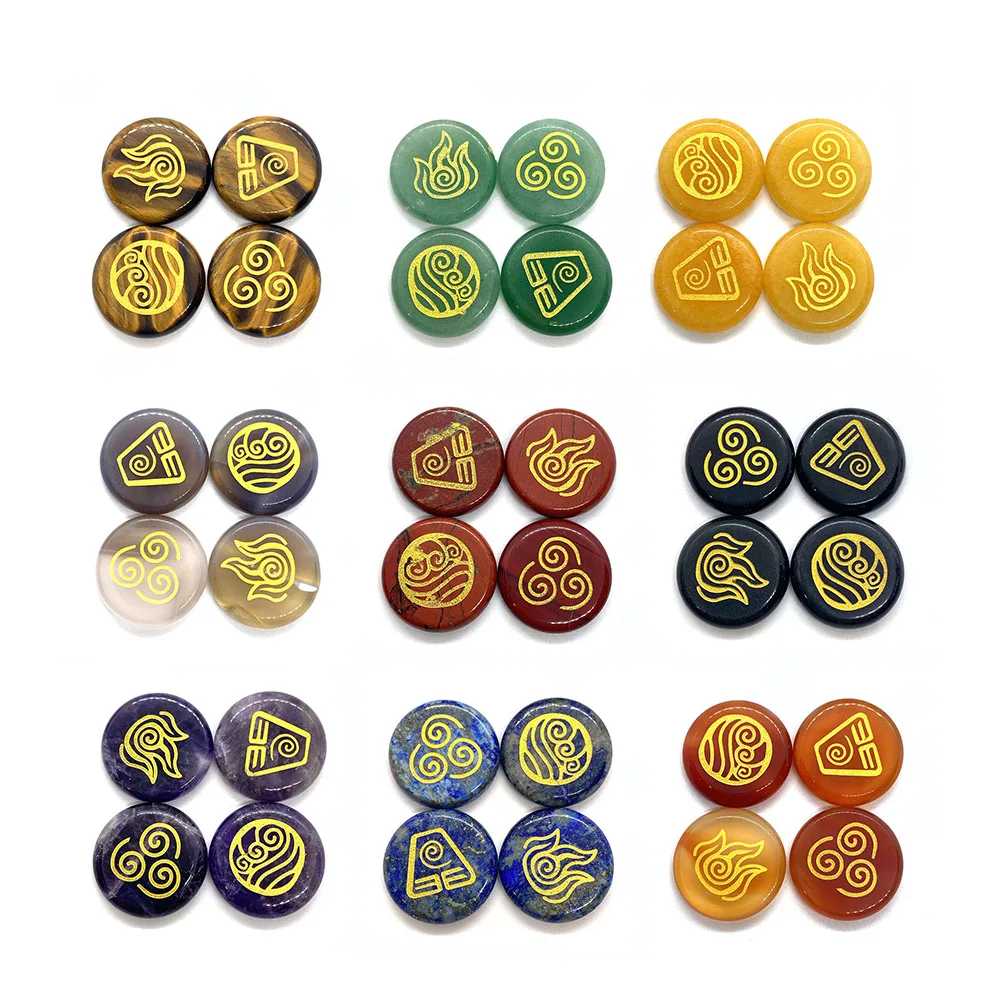 

4pcs/set Natural Stone Amethyst Symbol Reiki Stone Divination Stone Crystal Healing Stone Reiki Healing Set Size 25mm