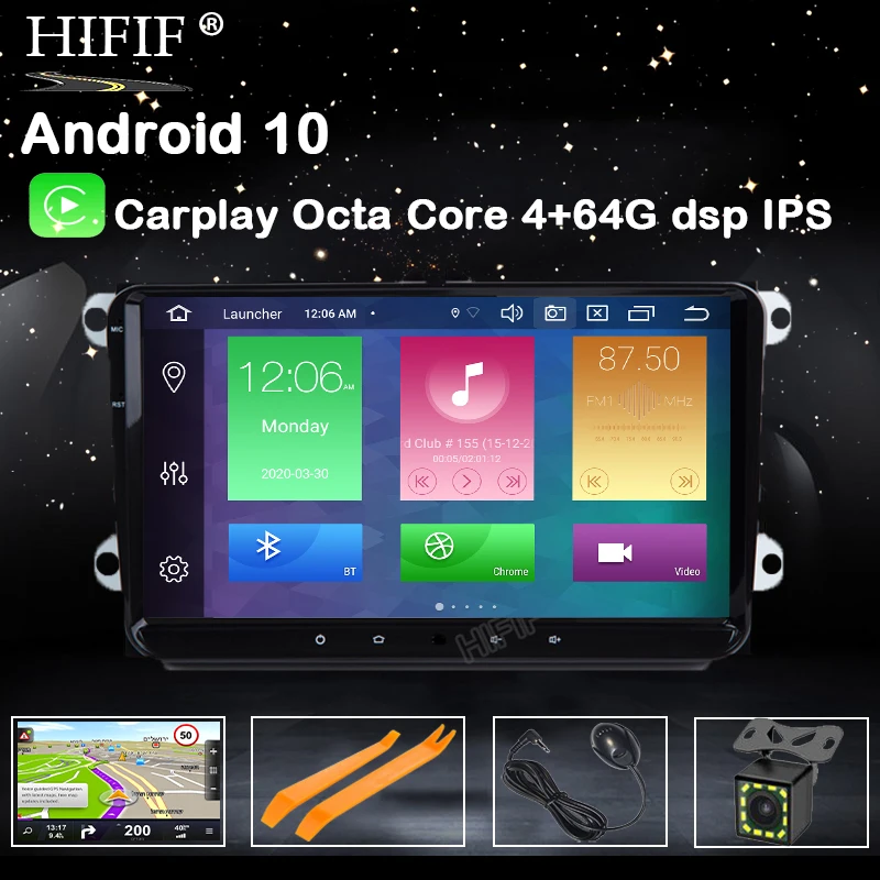Автомобильный GPS-плеер IPS DSP 4G Android 10 2DIN для сиденья Altea Фольксваген Толедо GOLF 5/6 Polo