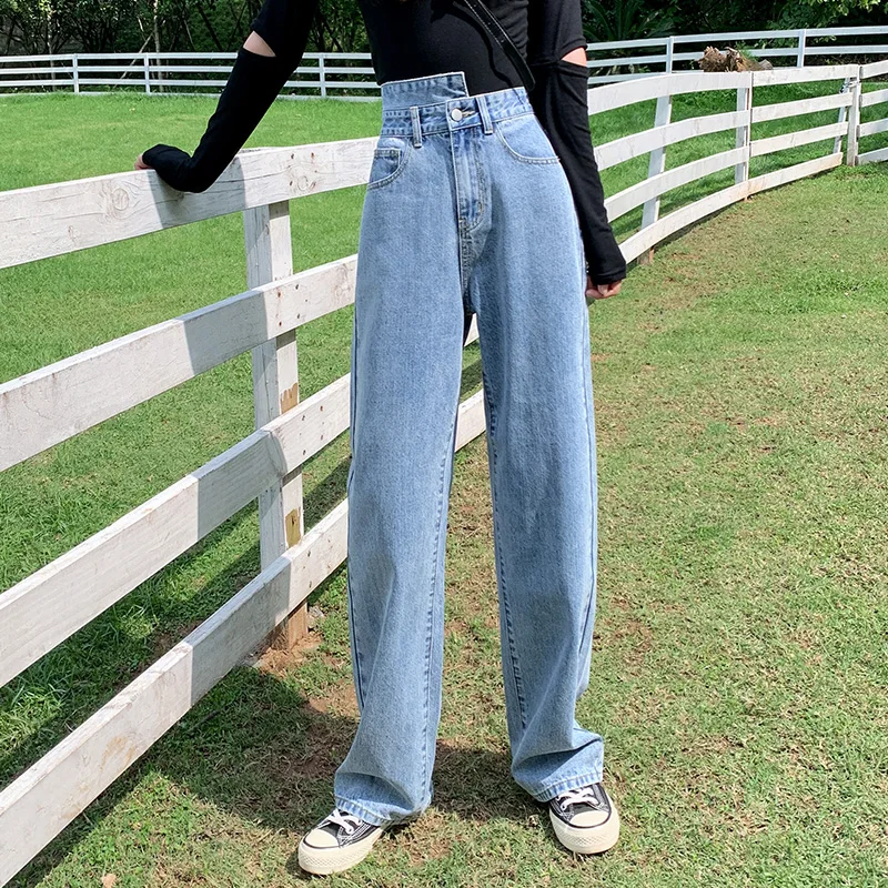 Женские Асимметричные джинсы с высокой талией винтажная одежда свободные