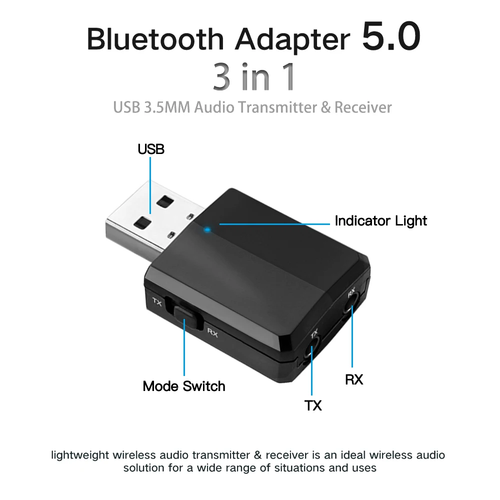 USB Bluetooth V5.0 передатчик приемник для ТВ ПК 3 в 1 беспроводной 5 мм аудио адаптер