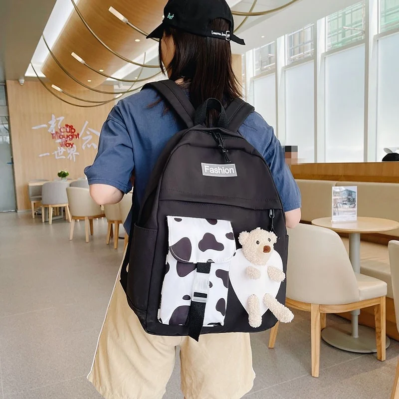 

2021 Kawaii Fashion Women's Backpack Cow Pattern Bookbags For Teenage Girls Nylon Large-capacity Travel Backpacks