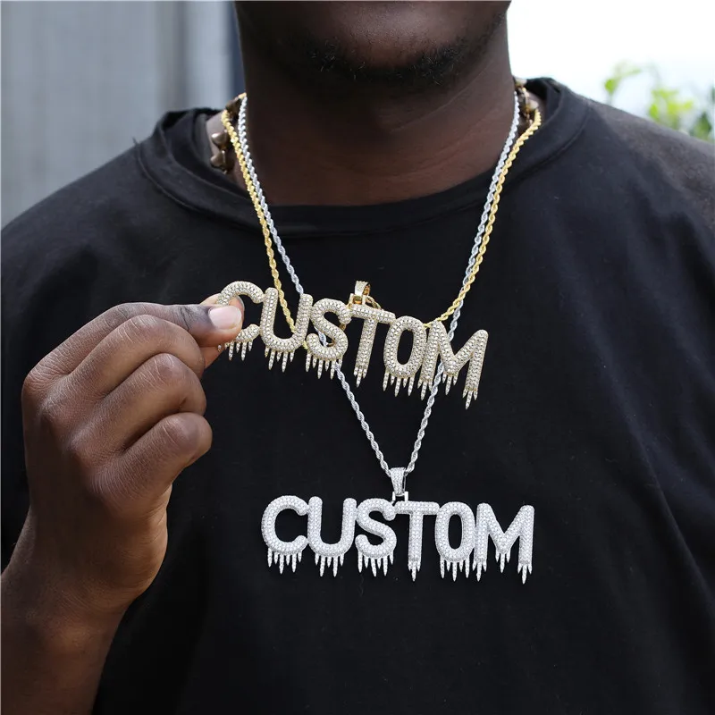 

Hip Hop Crown Drip Custom Name Cubic Zircon Bubble Letters Iced Out Chain Pendants Necklaces For Men Jewelry Customized Choker