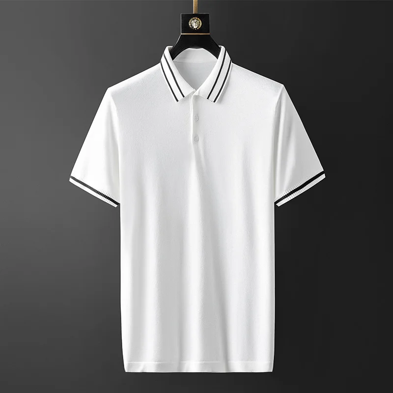 

Brand Mens T-shirts High Quality Kintted Short Sleeve Casual Male T-shirts Fashion Slim Fit Man T-shirts 2021 White