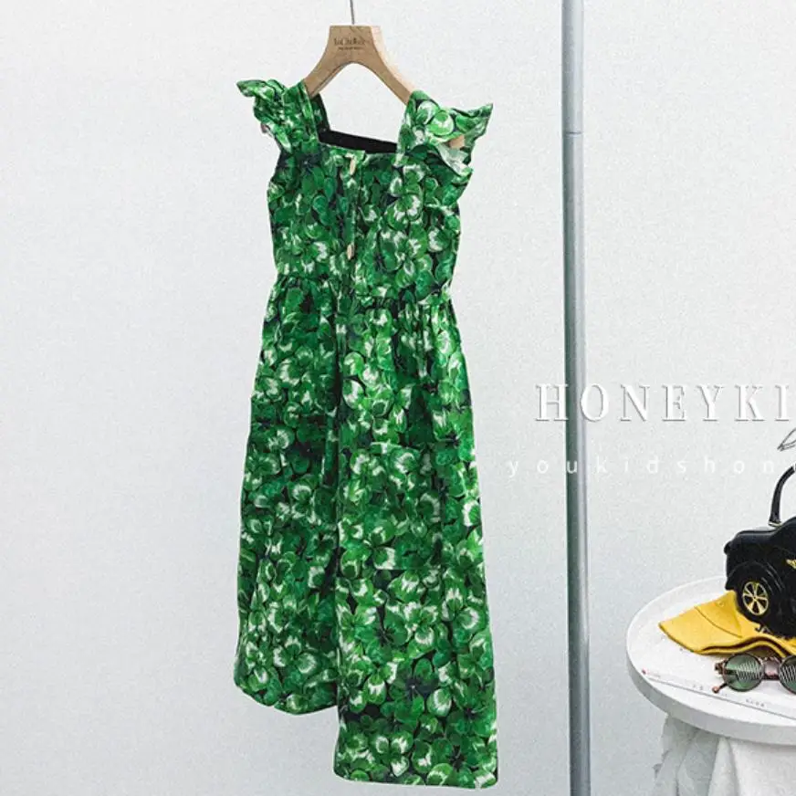 

Little maven Dress Girls Cherry Dress Summer Baby Girls Party Dress Vestiods Toddler Girl Clothes Kids Striped Green Dresses