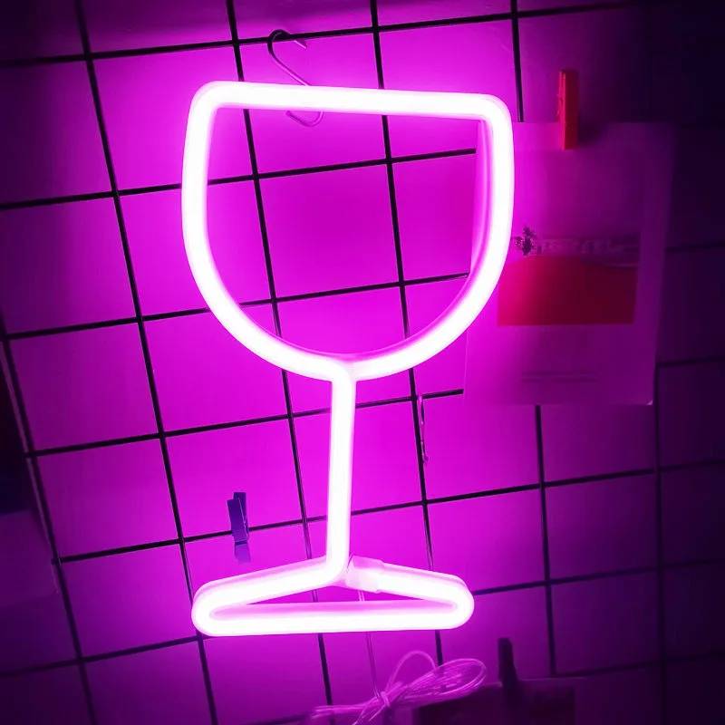 

LED Neon Light Wine Glass Wall Hanging Neon Sign USB Battery Operated Nightlight for Party Holidays Bar Home Decor Birthday Gift