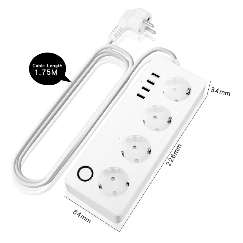 

Wifi Smart Power Strip 4 EU Outlets Plug with 4 USBCharging Port Timing App Voice Control Work with Alexa Google Home Assistant