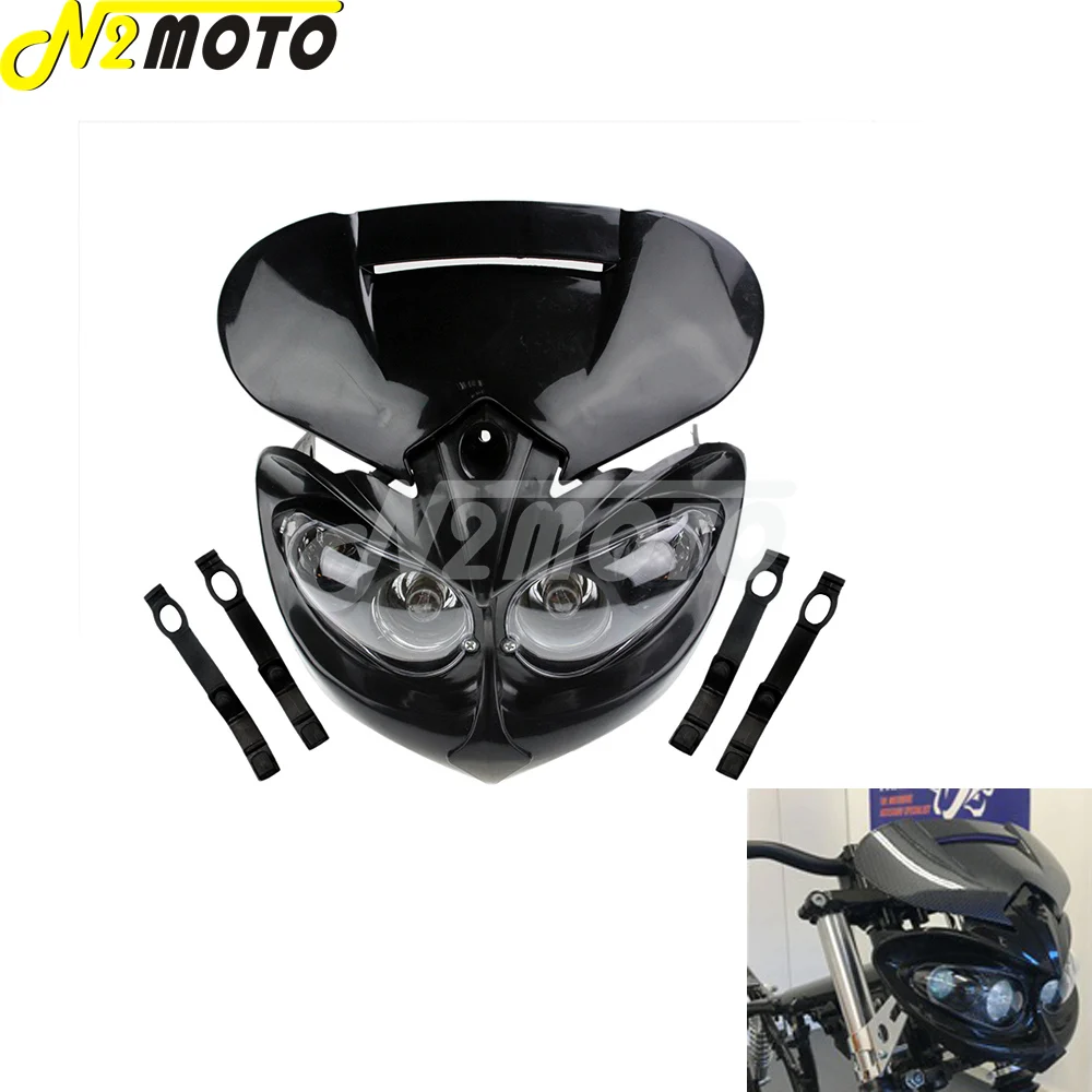 Motorcycles Black Headlight Custom Headlamp Fairing For Honda Suzuki Yamaha Kawasaki Dirt Bike Dual Sport XR DRZ DR400 650 450