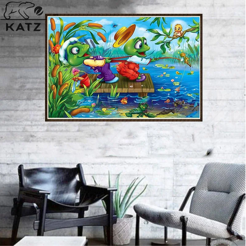 

Diy 5D Diamond Mosaic Fishing Naughty Frog Handmade Diamond Painting Cross Stitch Kit Diamond Embroidery Art Gift