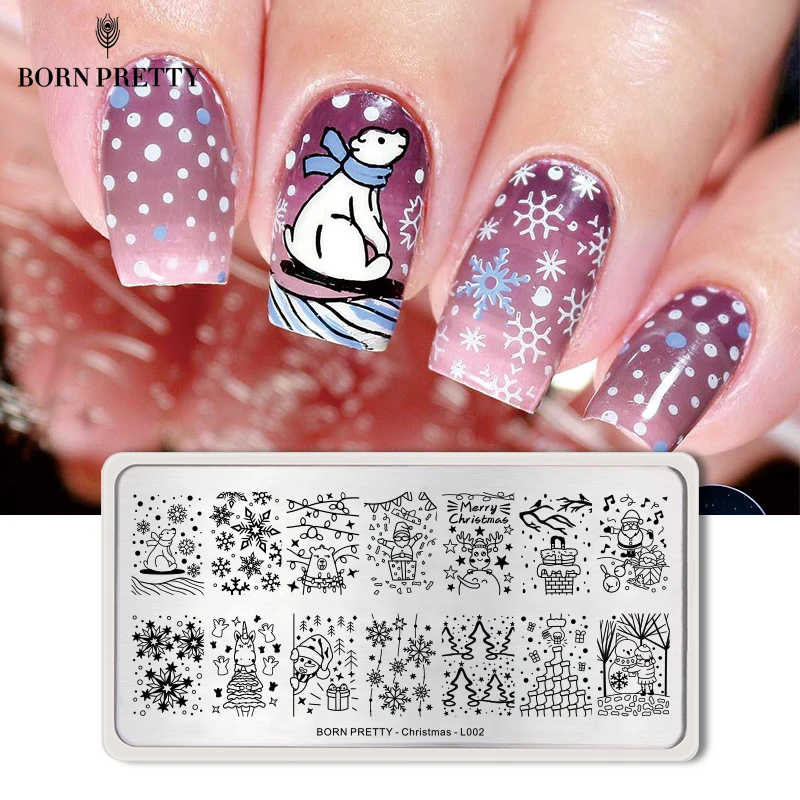 BORN PRETTY Рождество ногтей штамповки пластины полярный медведь прямоугольный шаблон Санта-лося дизайн ногтей трафарет инструмент