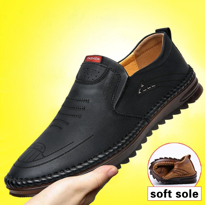 

New Men Microfiber Leather Shoes 38-44 Anti-slip Soft Tendon Bottom Outsole Man Casual Bussiness Youth Leather Loafers Mocasines