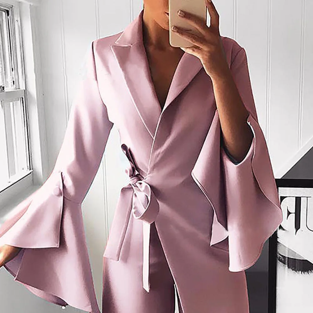 Женский офисный комбинезон с широкими штанинами модный элегантный розовый