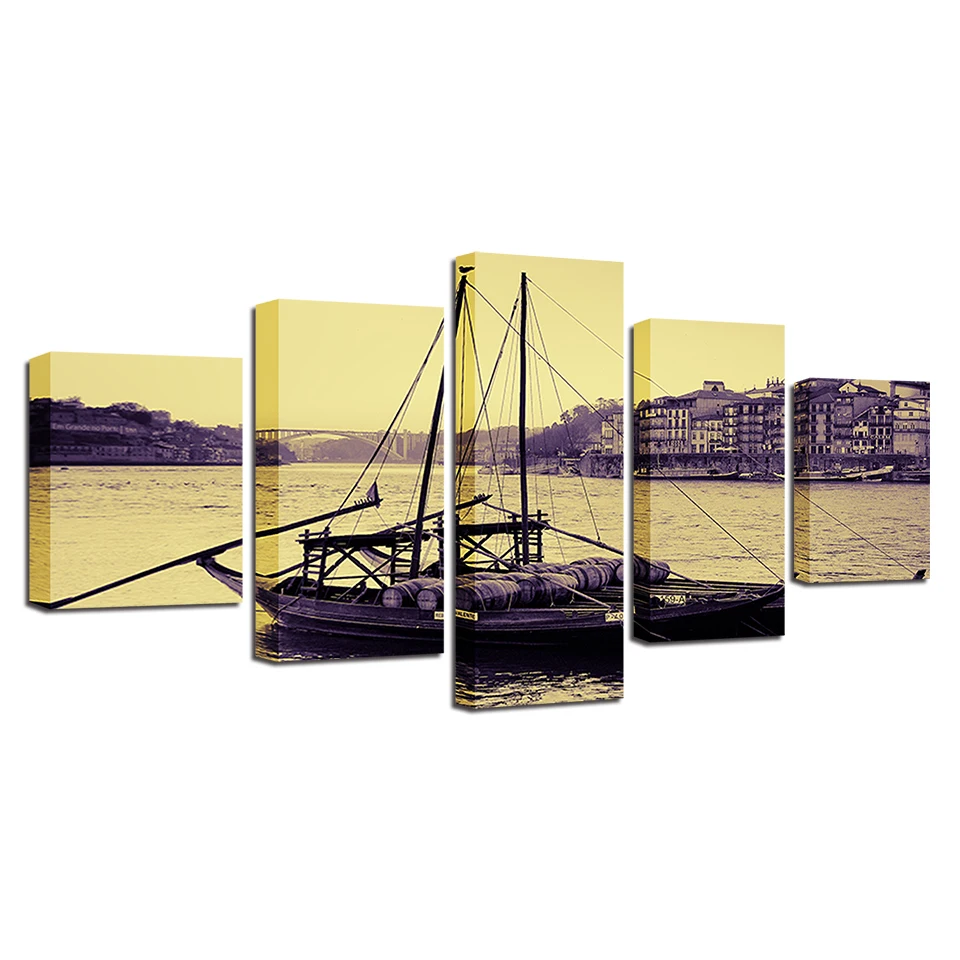 

Modular Artworks HD Prints 5 Pieces Ship Buildings Scenery Pictures Frame Decor Home Room Wall Art Modern Poster Canvas Painting