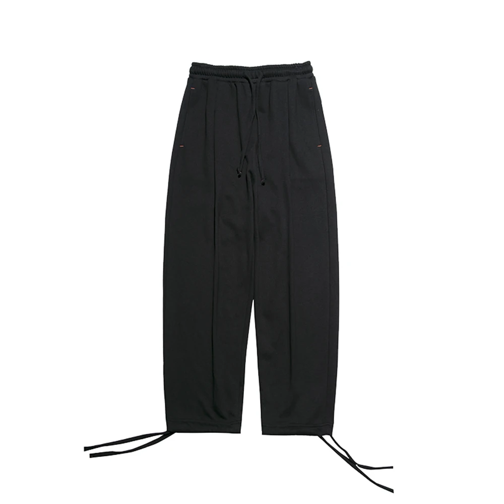 

Men's summer pants loose large size solid color elastic band trousers spring and autumn retro wide-leg cropped trousers