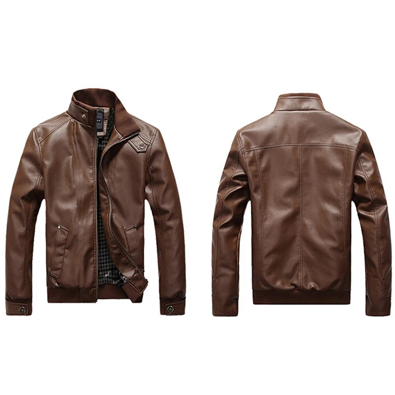 

Men's Leather Jackets Men Stand Collar Coats Mens Motorcycle Leather Jacket Casual Slim Brand Clothing