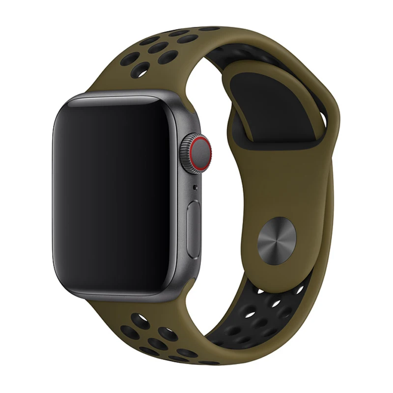 Olive Flak Black Ремешок для apple watch 42 мм 38 мм силиконовый браслет correa iwatch 5 4 3 2 44 мм 40 мм спортивный браслет pulseira apple watch 4 аксессуары - Цвет ремешка: Olive Flak Black