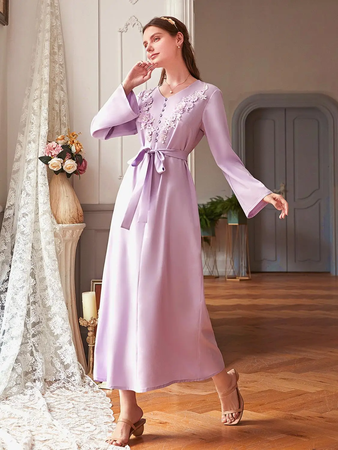 Женское платье с длинным рукавом фиолетовое из Дубая 2020|Мусульманская одежда| |