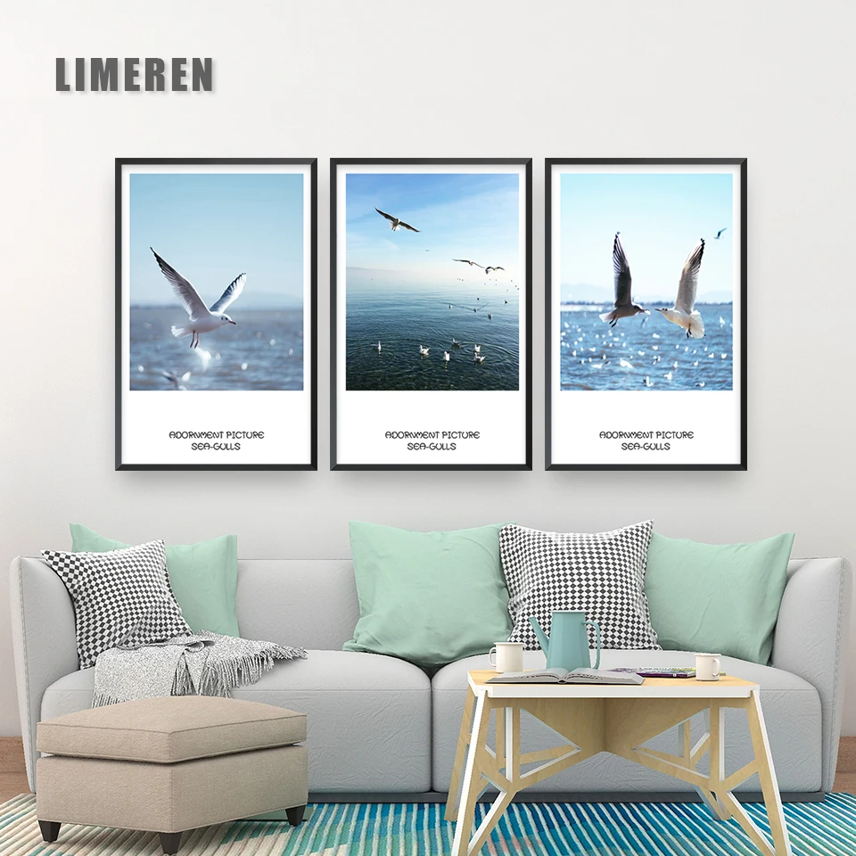 Современная Картина на холсте Морской берег Чайка абстрактная Скандинавская