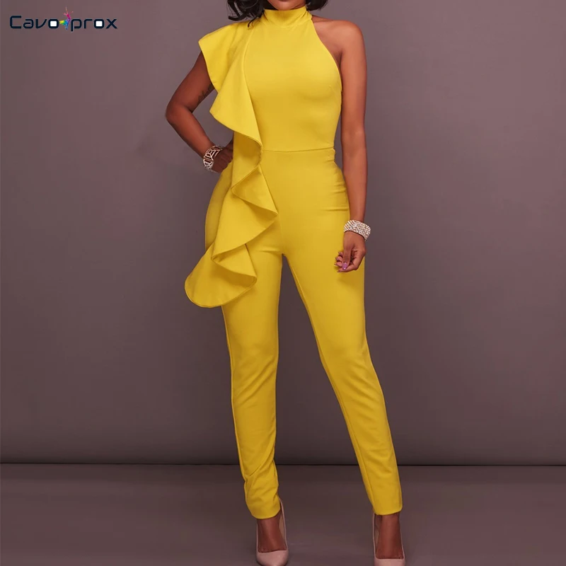 Женские облегающие комбинезоны с рюшами и круглым вырезом элегантные уличные