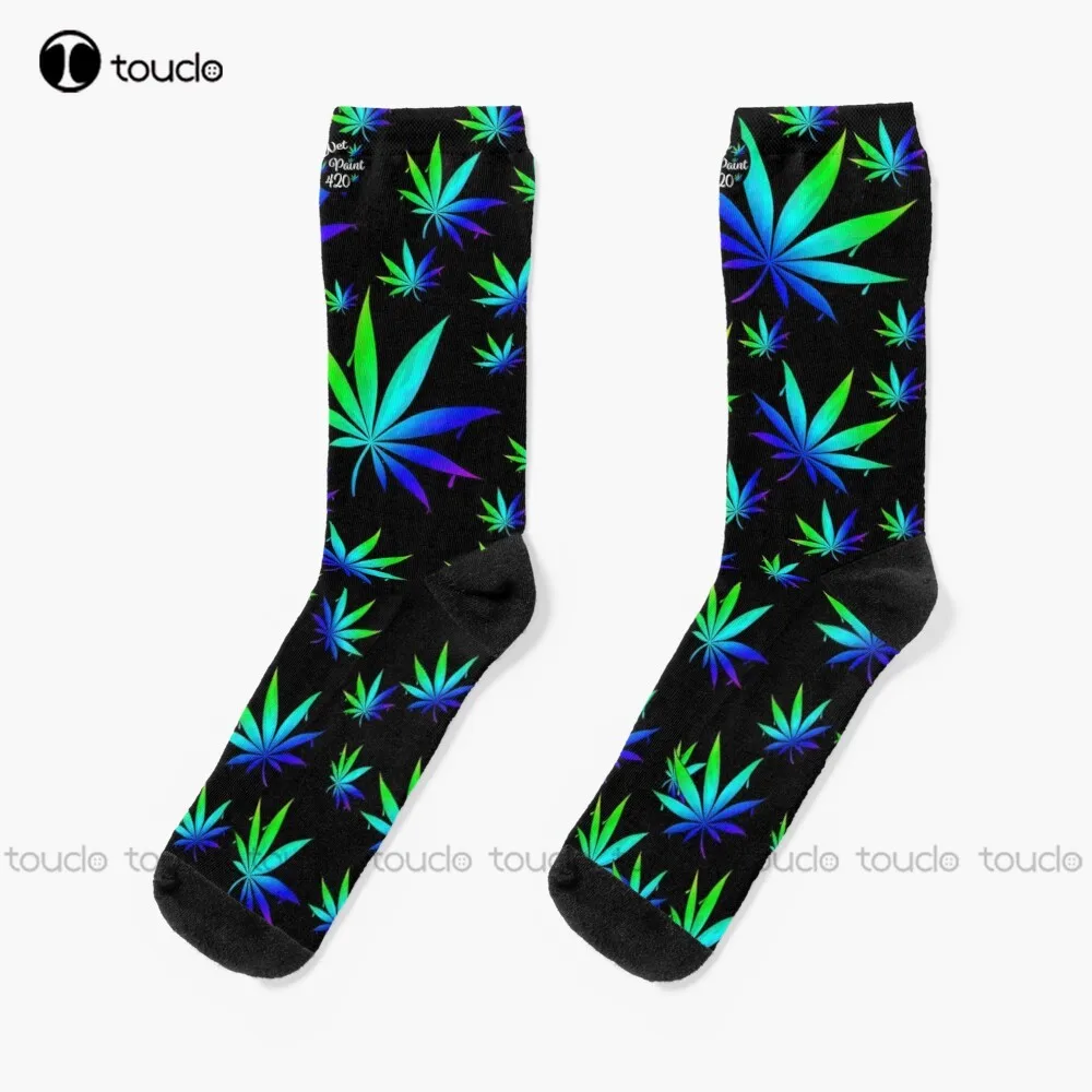 

Wetpaint420 Liquid Pot Leaves On Black Wet Paint 420 Socks Cool Socks For Men Personalized Custom Unisex Adult Teen Youth Socks