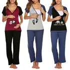 Женский пижамный комплект для беременных, футболка с принтом для кормящих детей + шорты, Хлопковая пижама для беременных, Женский пижамный комплект для кормящих мам