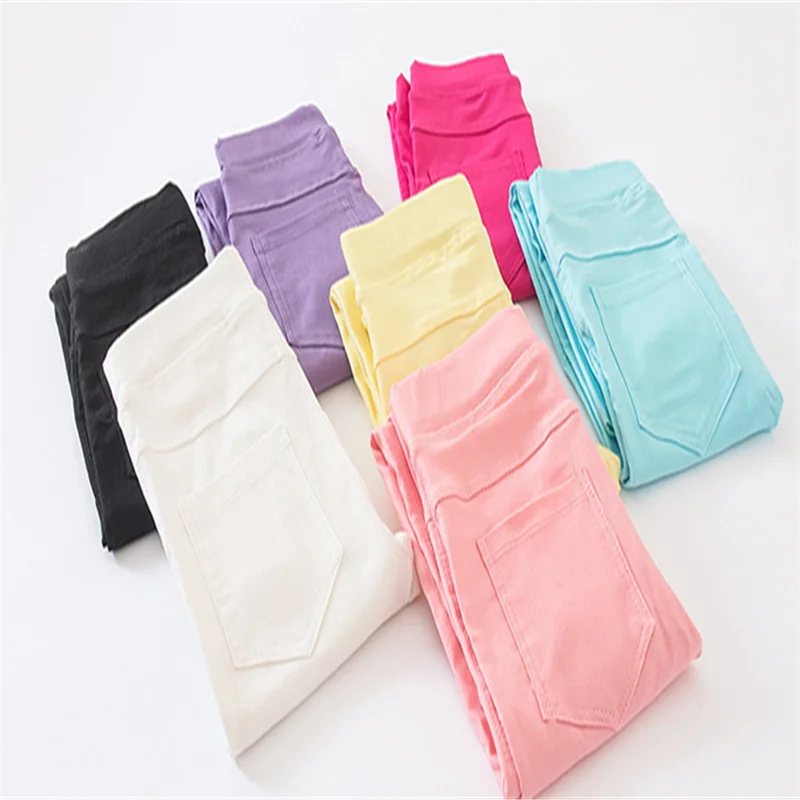 

Kids Girl Pants 2021 Spring Autumn Candy Color Elastic Pencil Trousers Child Solid Leggings For Children Clothing