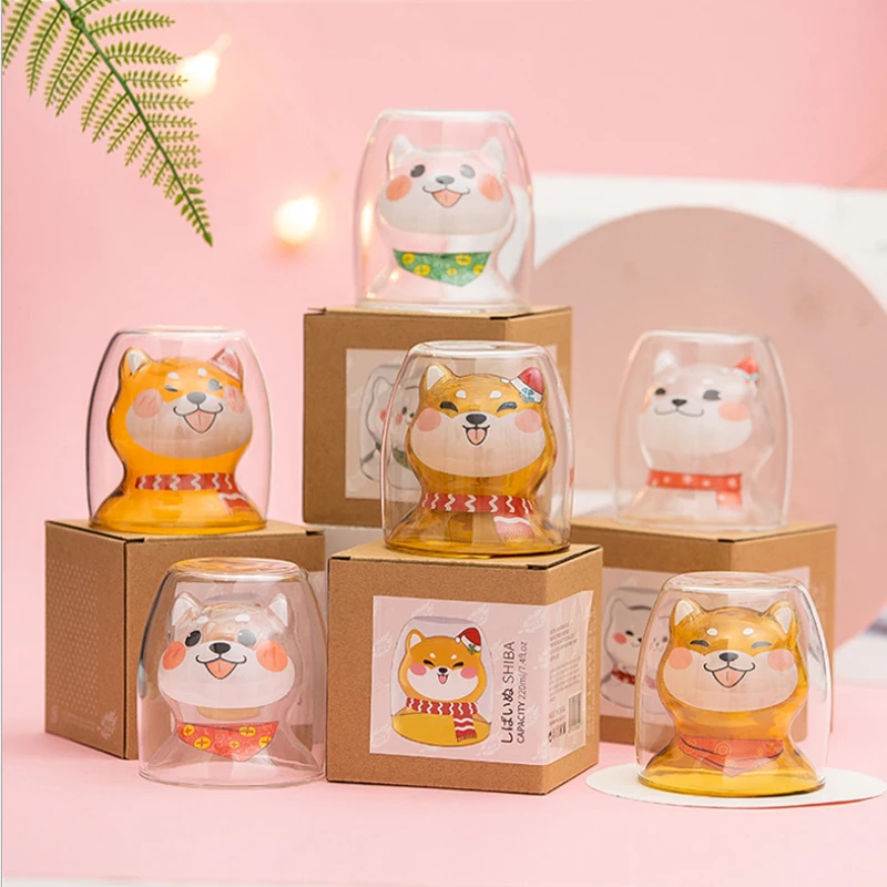 Креативная чашка Сиба ину 200 мл Детская Двойная высокая боросиликатная