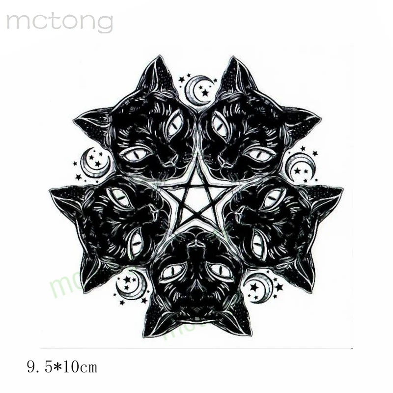 Водостойкая временная татуировка наклейка Черный кот звезда Луна покрытие