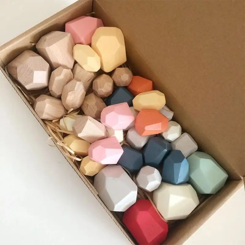 36Pcs Wooden Colored Stone Jenga Building Block Educational Toy Baby Stacking Game Balancing Stone Jenga Wooden Toy for Kids