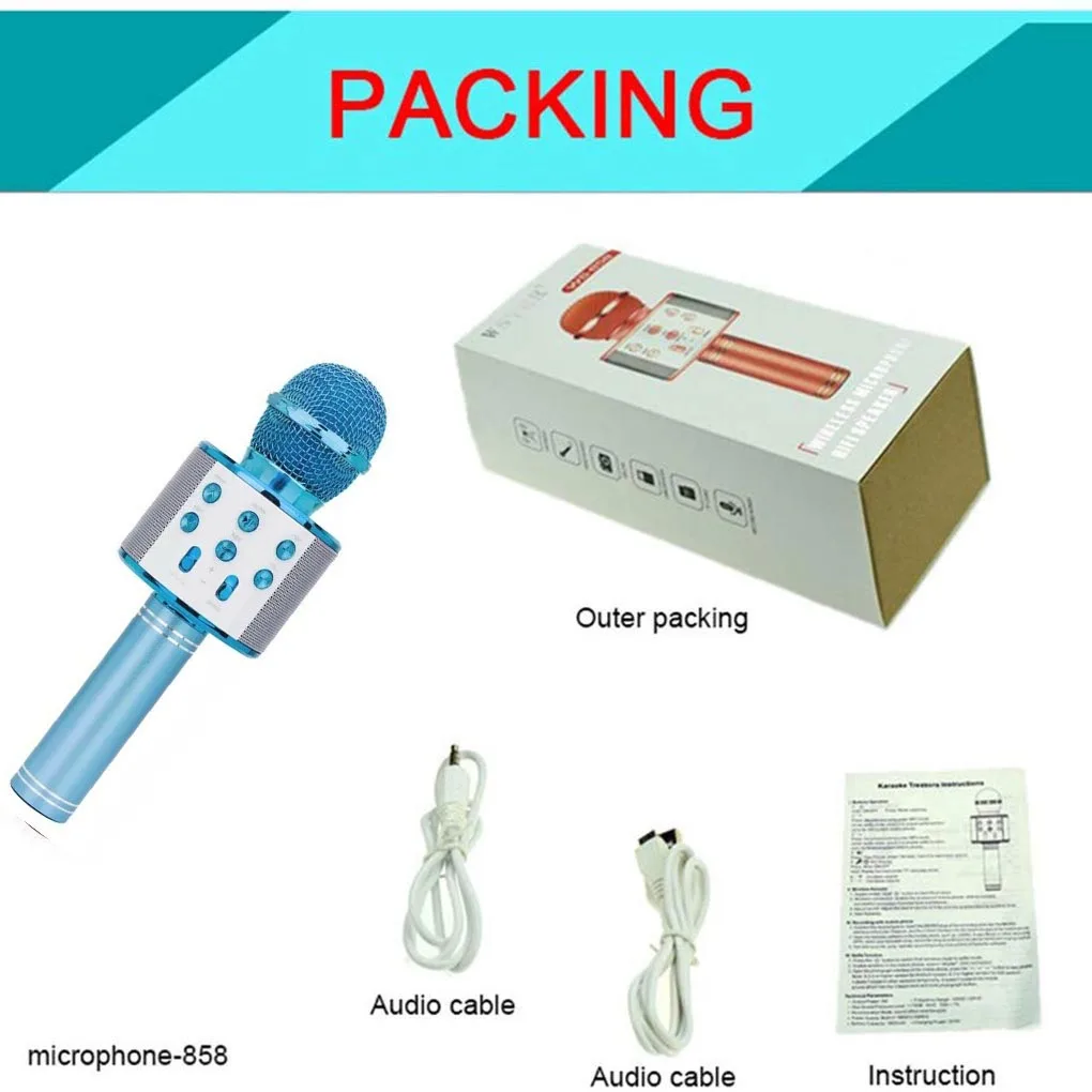 

Wireless Karaoke Microphone Bluetooth Handheld Portable Speaker Home KTV Player with Dancing LED Lights Record Function for Kids