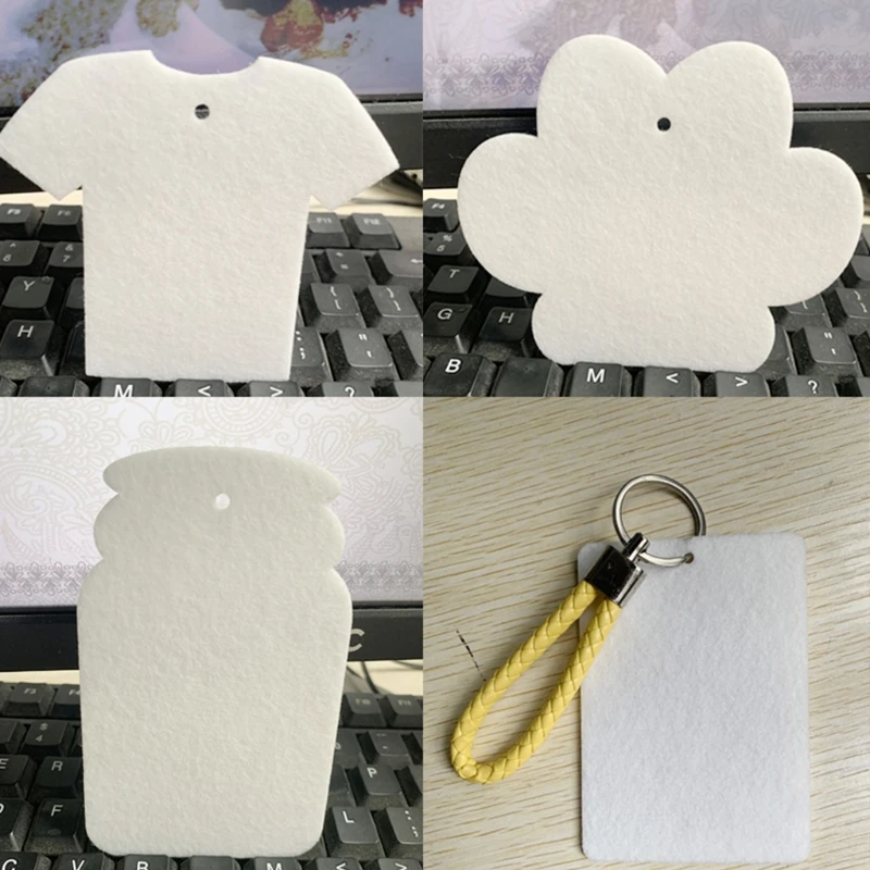 

30 Pcs Sublimation Blank Air Freshener Sheets with Elastic Cord Felt Thermal Transfer Key Chain Double-Side Key Tags