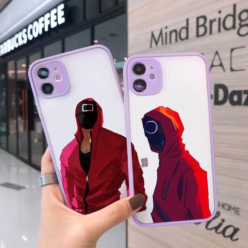 

Squid Game TV 456 Phone Case For iPhone 12 11 Mini Pro XR XS Max 7 8 Plus X Matte transparent Purple Back Cover