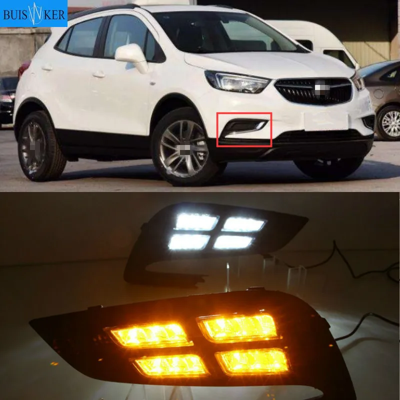 

1Pair For Buick Encore Opel mokka 2017 2018 LED DRL Daytime Running Lights Daylight Fog light with Yellow signa