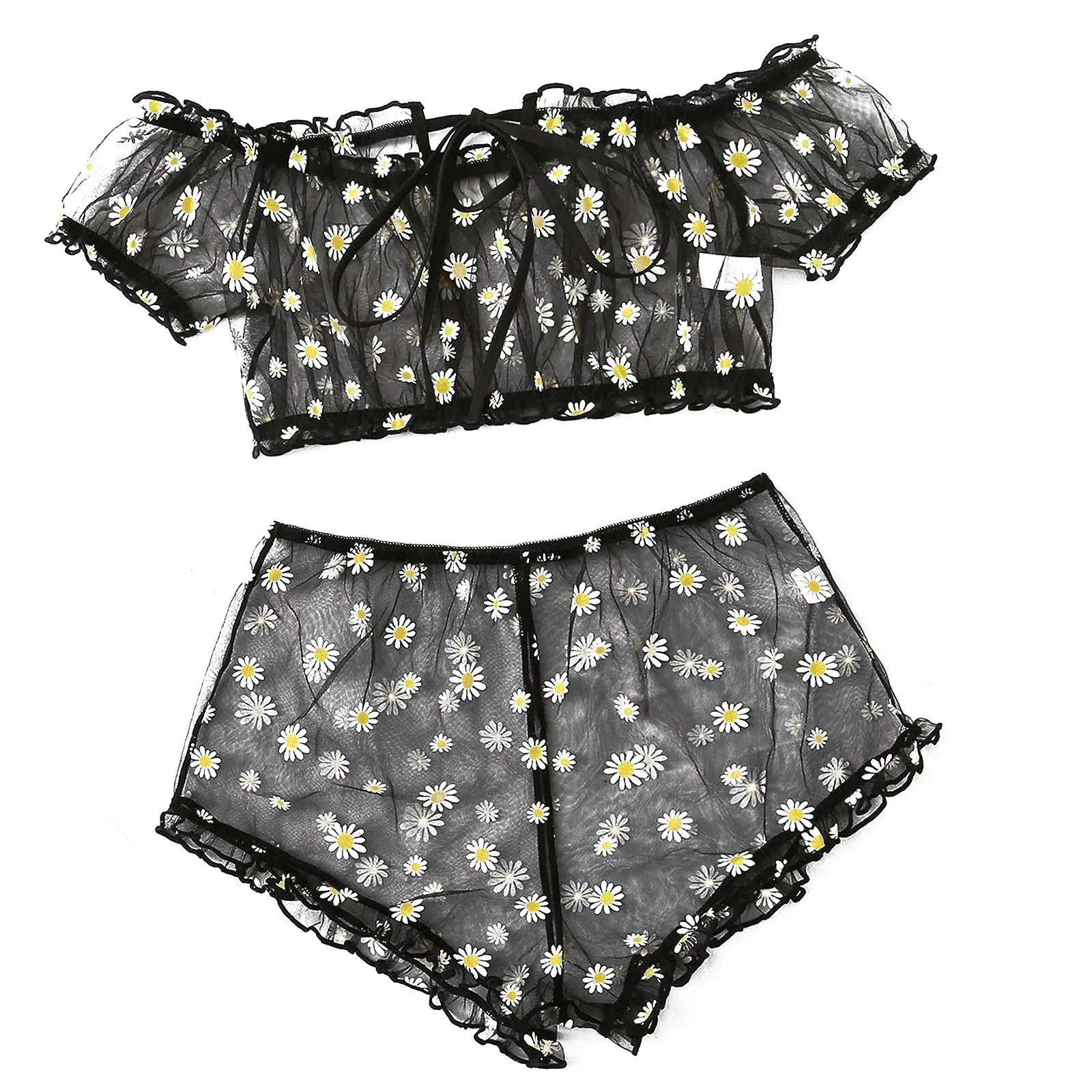 

Lingerie Set Cute Women Embroidery Lace Bowknot Off-shouder Sexy Lingerie Sleepwear Pajamas Exotic Sets Underwear