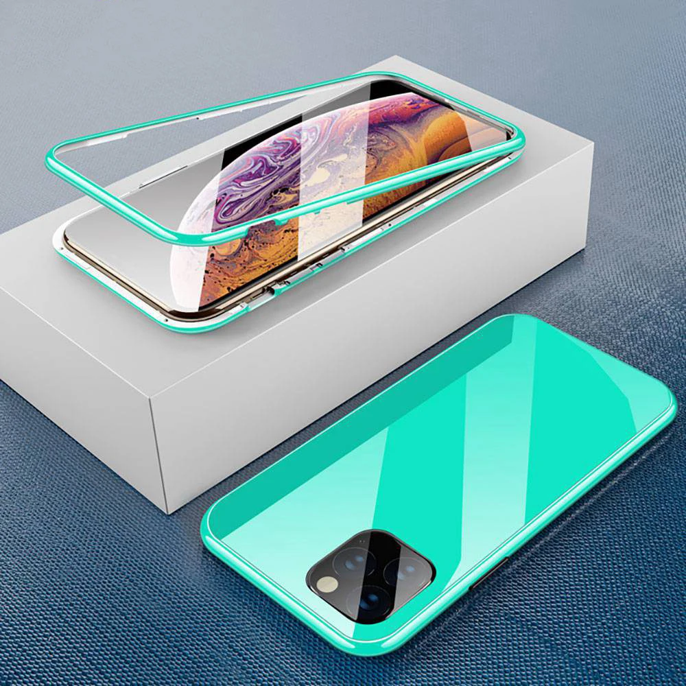 Магнитный чехол для iPhone 11 Pro Max XR XS X 8 7 Plus Роскошный PC + закаленное стекло магнит