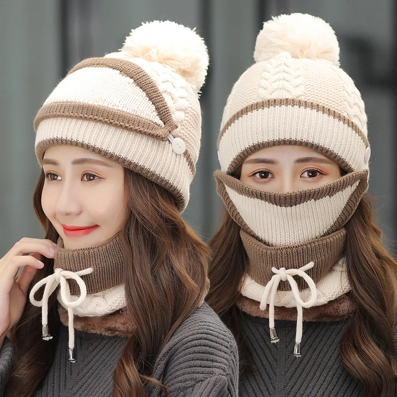 

Hat Women Winter Korean Version Of Joker Cute Warm Knitted Cotton Hat Set Ladies Autumn And Winter Cycling Earmuffs