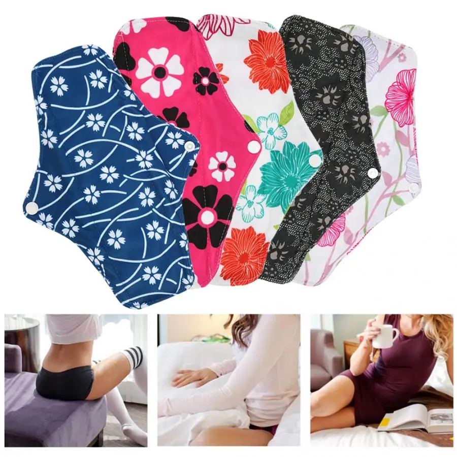 Female Hygiene Product 5 Pcs Women Reusable Bamboo Charcoal Menstrual Pad Washable Sanitary Cloth Panty Liner | Красота и здоровье
