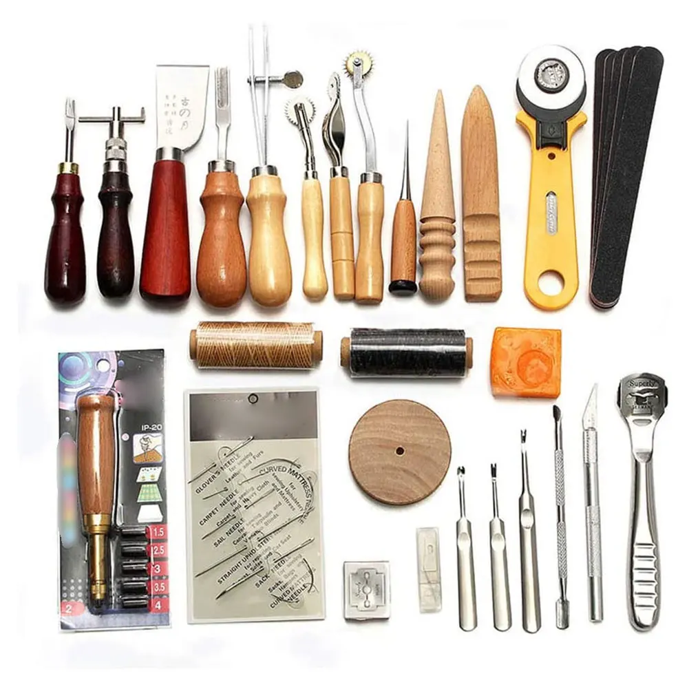 

37PCS Professional Leather Craft Tools Kit Hand Sewing Stitching Punch Carving Work Saddle Leathercraft Accessories DIY Tool