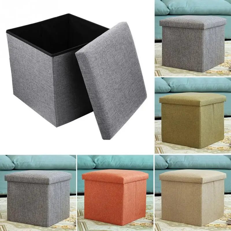 

Square Linen Folding Clothes Storage Box Multifunctional Organizer Toy Chair Stool Can Be Seat