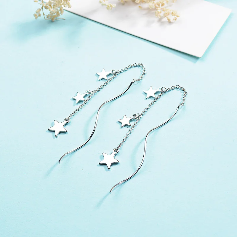 

New Exquisite 925 Sterling Silver Chain Star Wave Long Tassel Dangle Earrings For Women Girl Party Jewelry pendientes oorbellen
