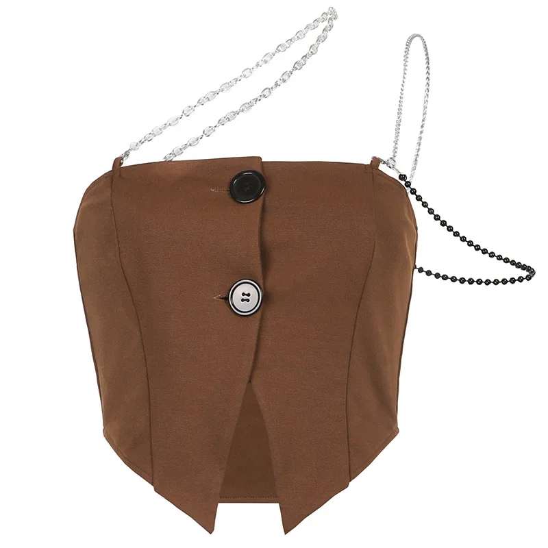 

Sexy Backless Crop Tops Irregular One Shoulder Chain Sleeveless Cami Top Split Harajuku Casual Camisole Clothing 2021 New Women