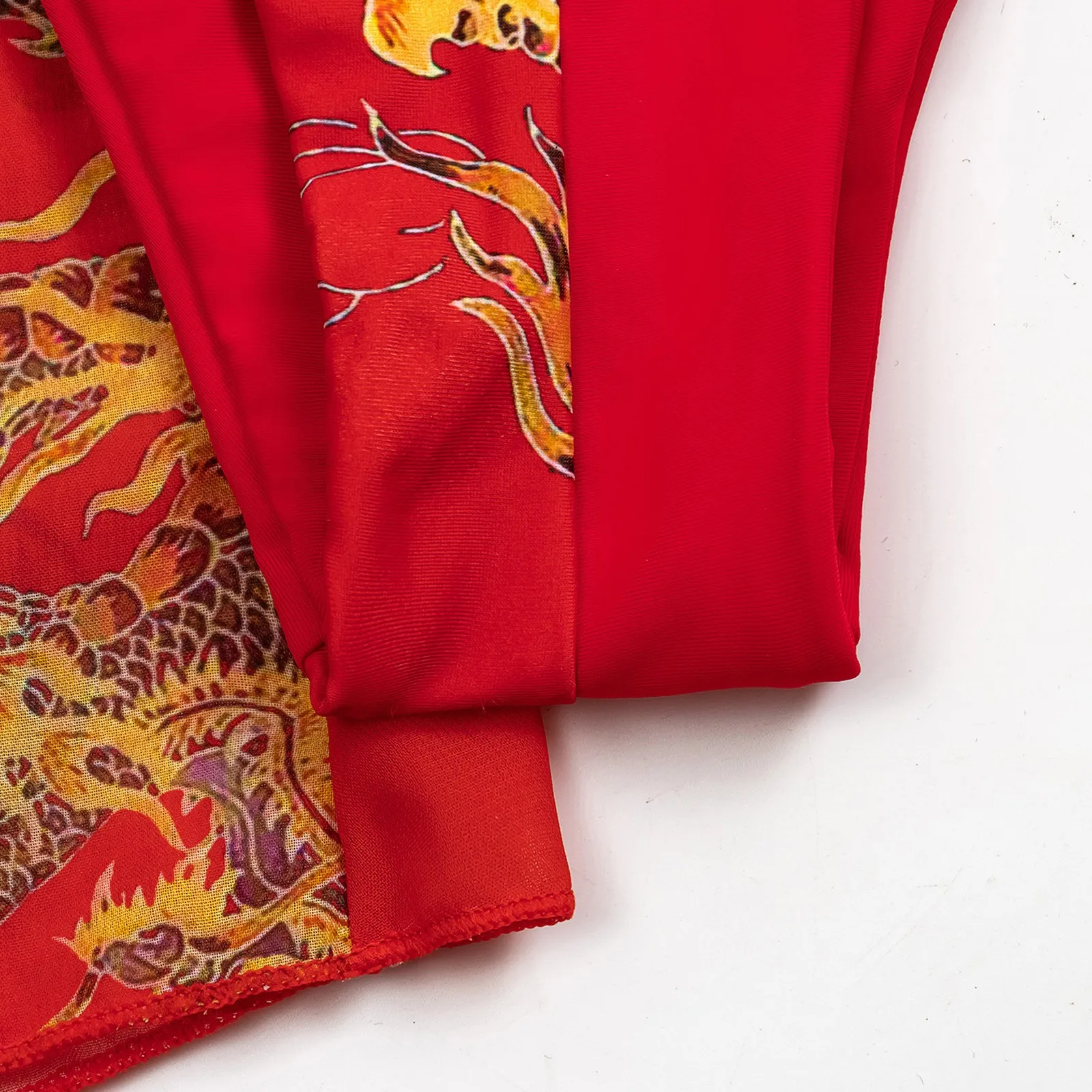 

Women Sexy Dragon Print Split Swimsuit With Coat And Sun Protection Straps Female Swimwear Women Mini Thong Bikini