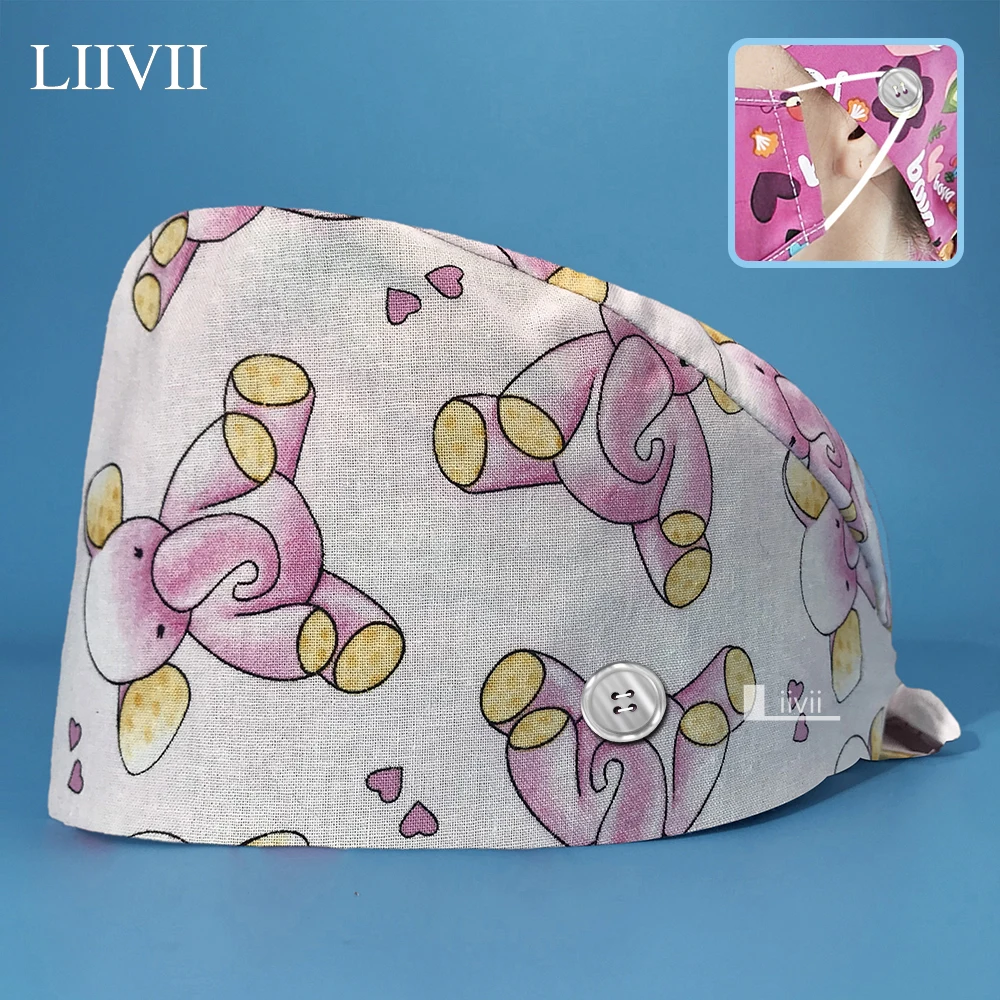 

Operating Room Work Hat Laboratory Operator Work Hat Dental Clinic Scrubs Cap Cotton Cartoon Print Unisex Pet Grooming Scrub Hat