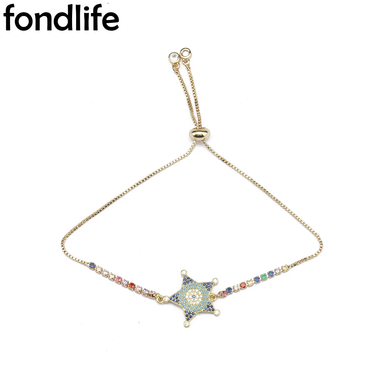 

Shiny Luxury Blue Zircon Star Turkish Evil Eye Pattern Bracelet For Women Lucky Jewelry Rope Chain Five-pointed Star Bangle Gift